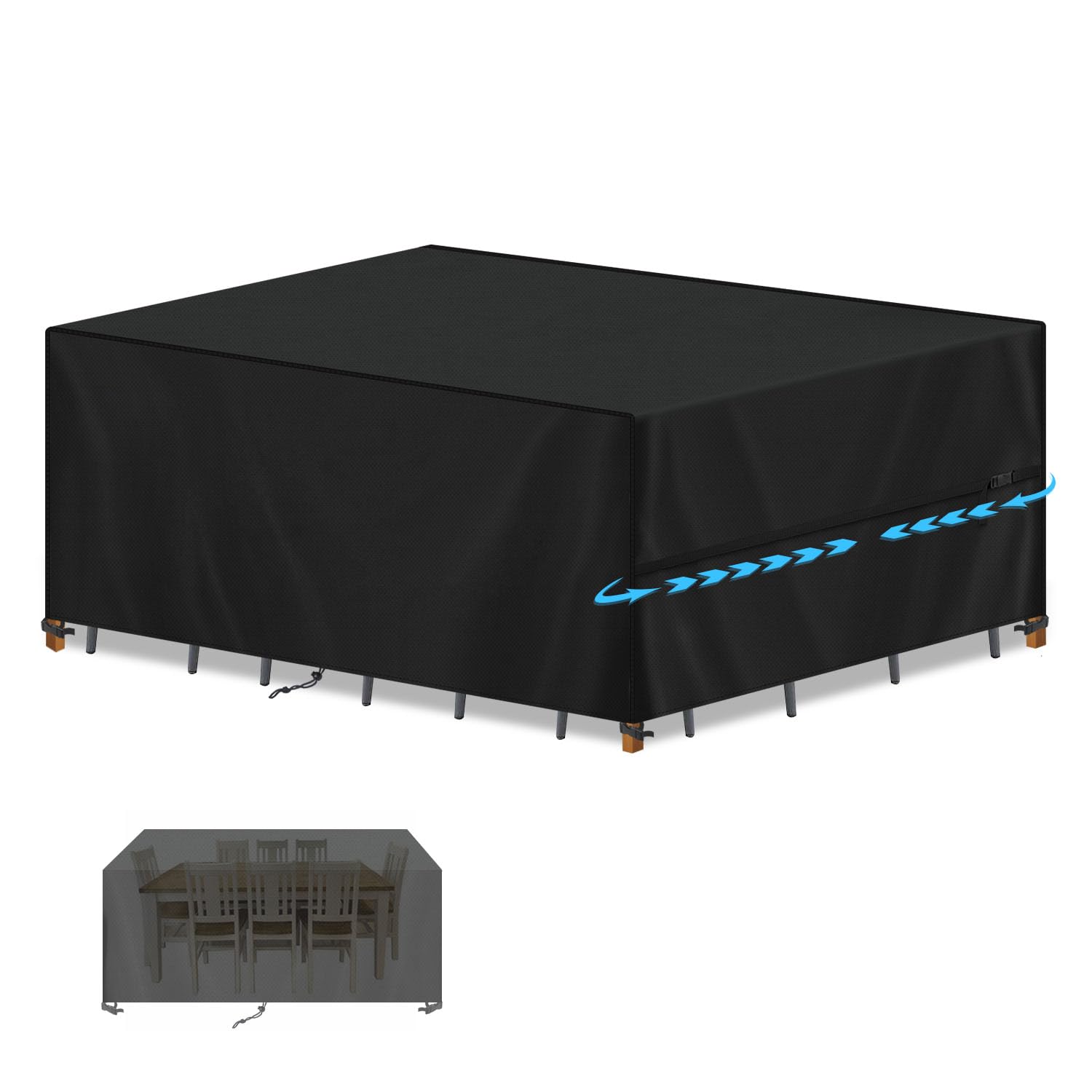 SIMPHAUS Patio Covers for Outdoor Furniture Rectangle Rattan Patio Furniture Cover Waterproof Outdoor Cover for Table and Chairs Weather Proof Garden Furniture Covers 420D Oxford Fabric 240x140x90cm