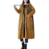 CORETIC Women's Hoodie Long Jean Jacket Plus Size Loose Long Sleeve Button Down Denim Jacket Trench Coat