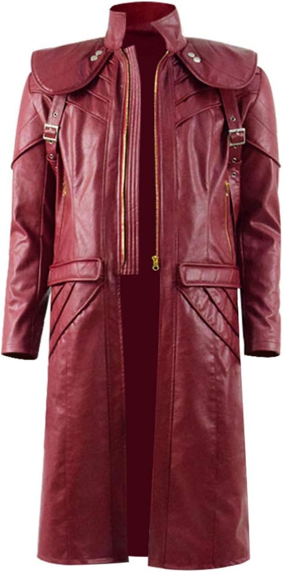YANGGO DMC 5 Halloween Cosplay Costume Leather Outfits Devil May Cry Dante Jacket Pants Set (L, Maroon)