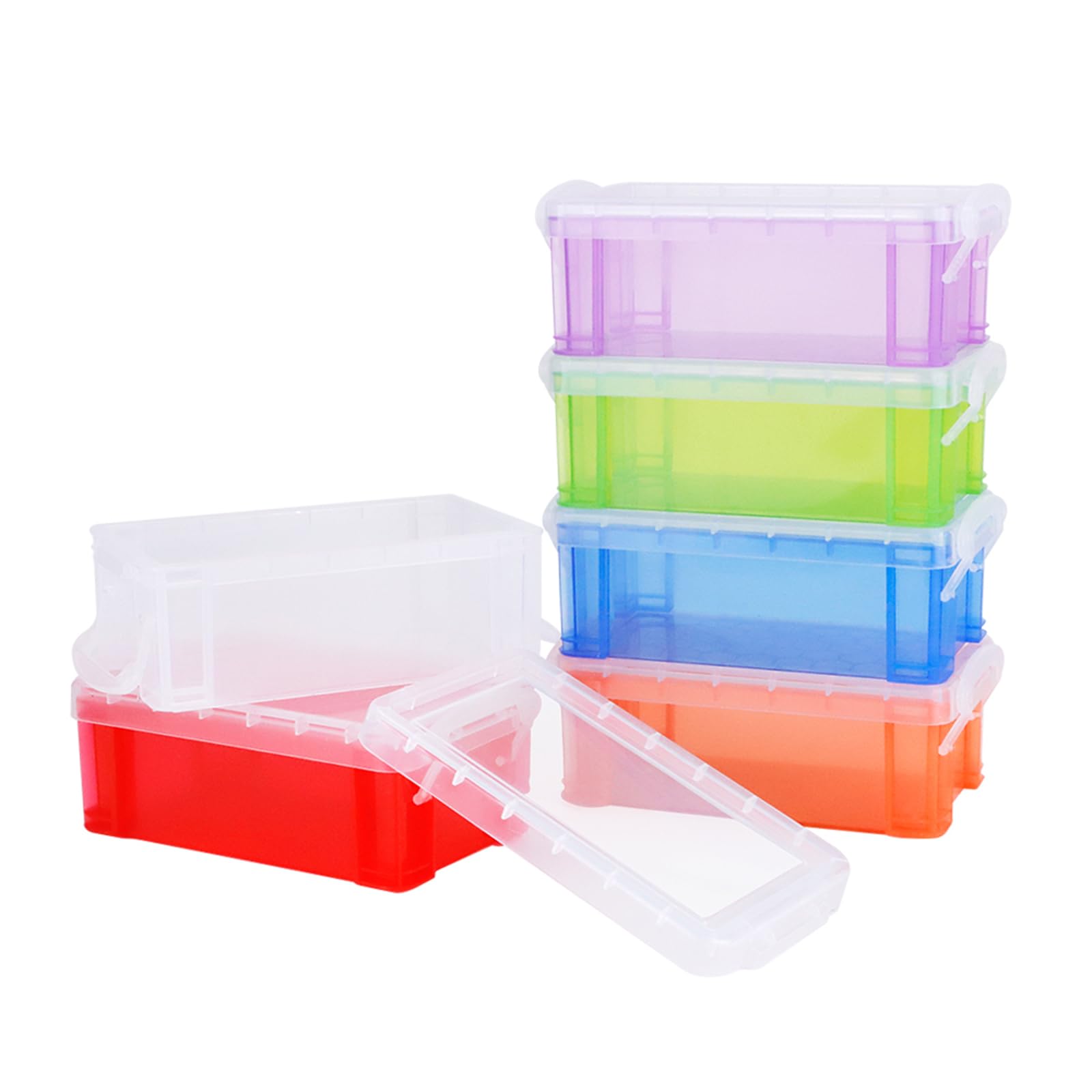 HMIEPRS 6Pcs Small Plastic Storage Box with Lid & Snap, Mini Color Storage Containers Really Useful Box, Clear Organizer Boxes for Small Craft Items Jewelry Desk Kitchen Office Storage, 5.3x3x2 in