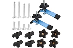 POWERTEC 72250 T-Track Hold Down Clamp, 5-1/2" L x 1-1/8" W, 2 Pack, and T Track Knob Kit w/Threaded Knobs and 5/16"-18 T Tra