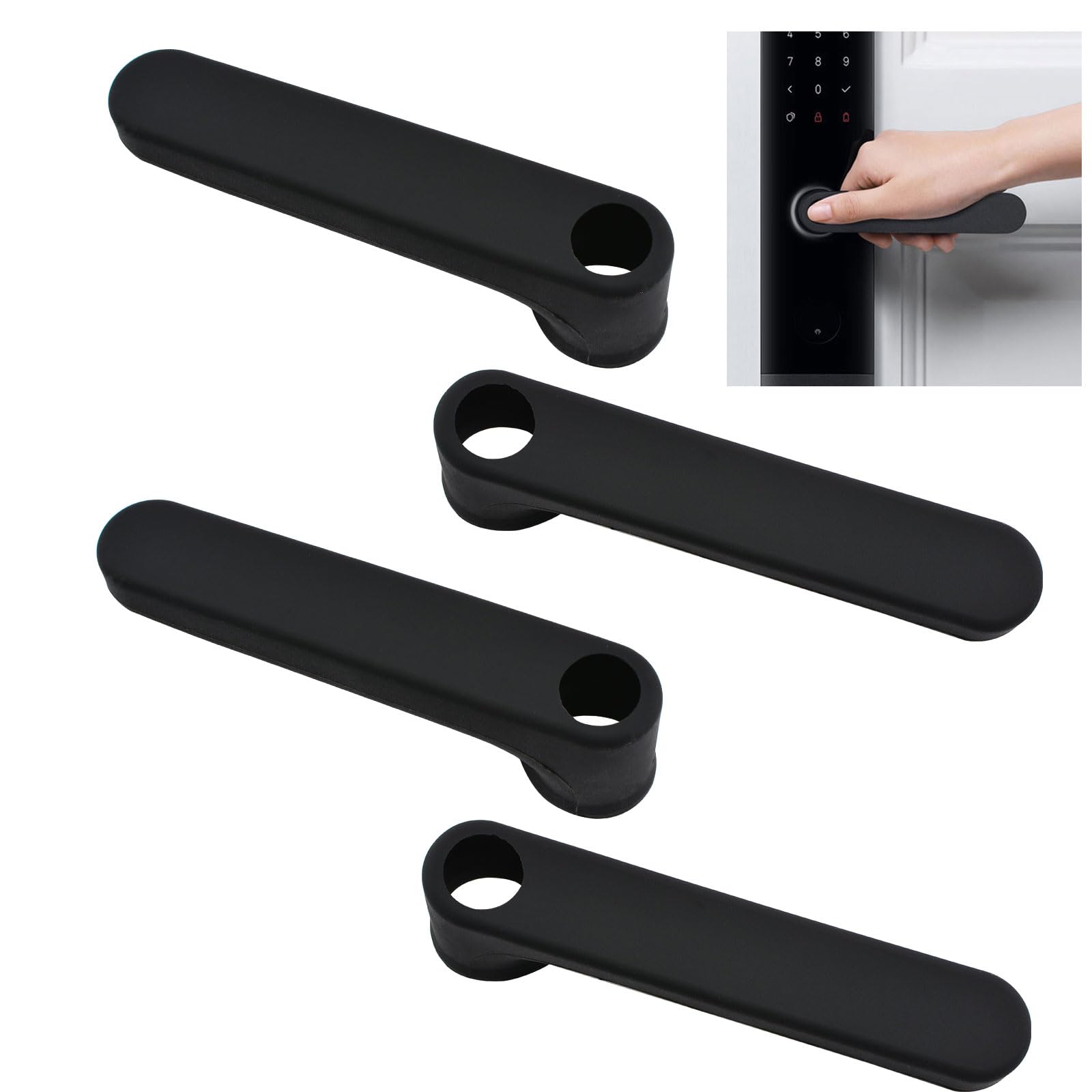 UFURMATE 4Pcs Matte Black Silicone Door Handle Covers with Hole, Anti-Static Safety Door Knob Protector for Flat Square Door Levers
