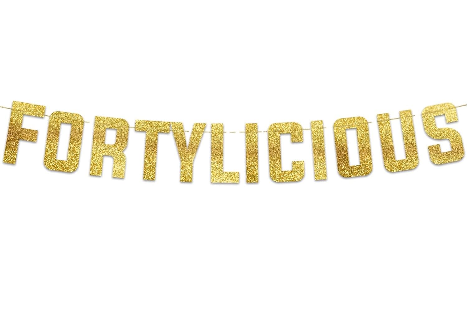 Pre-Strung Fortylicious Gold Glitter Banner - Funny 40th Birthday and Anniversary Decorations for Men and Women - Party Supplies, Bunting Gifts and Wall Decorations