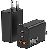 2Pack 100W USB C Charger Block, 3Port Fast Charging Adapter, Type C Fast Charging Blocks Cube PD USBC Wall Plug+QC3.0 USB A Charger Brick for MacBook Pro/Air,iPad,iPhone 17/16,Samsung S25 &More-Black