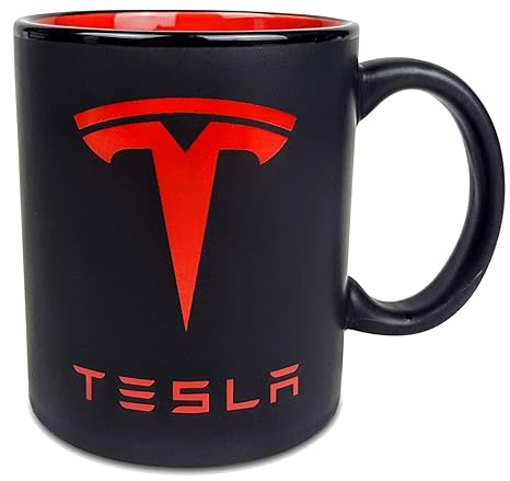 Tesla Coffee Mug Matte Black Red Logo Both Sides Interior 11 Oz Best Tesla Gifts For Men Women Boyfriend Boss Dad Mom Husband Wife