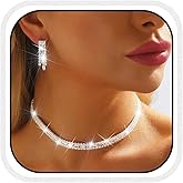 Nicute Silver Rhinestone Choker Classic Necklace and Earrings Set Bridal Wedding Jewelry Set Prom Costume Jewelry for Women
