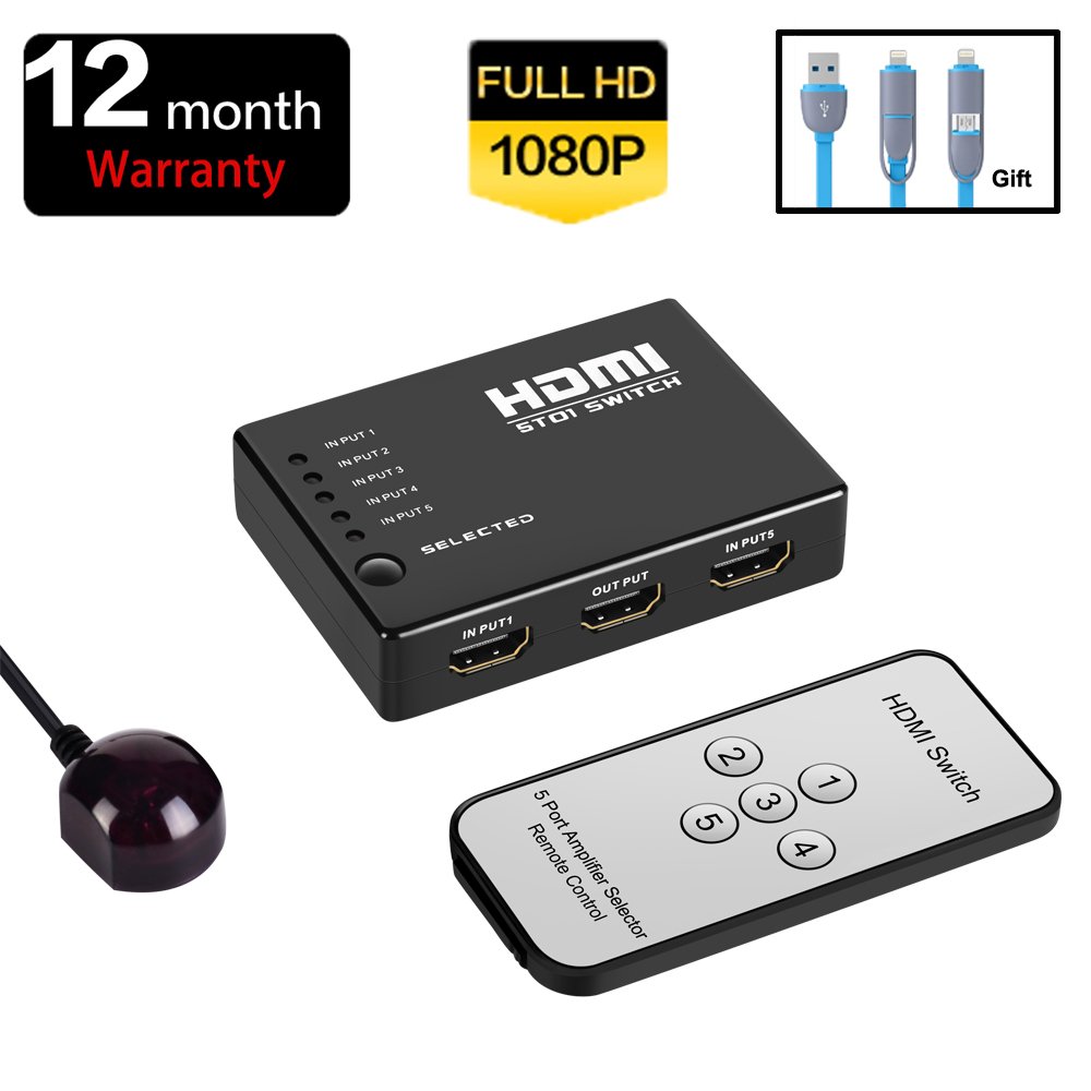 HDMI Switch 5x1 HDMI Switcher Box Selector Supports 3D Amazon.co.uk