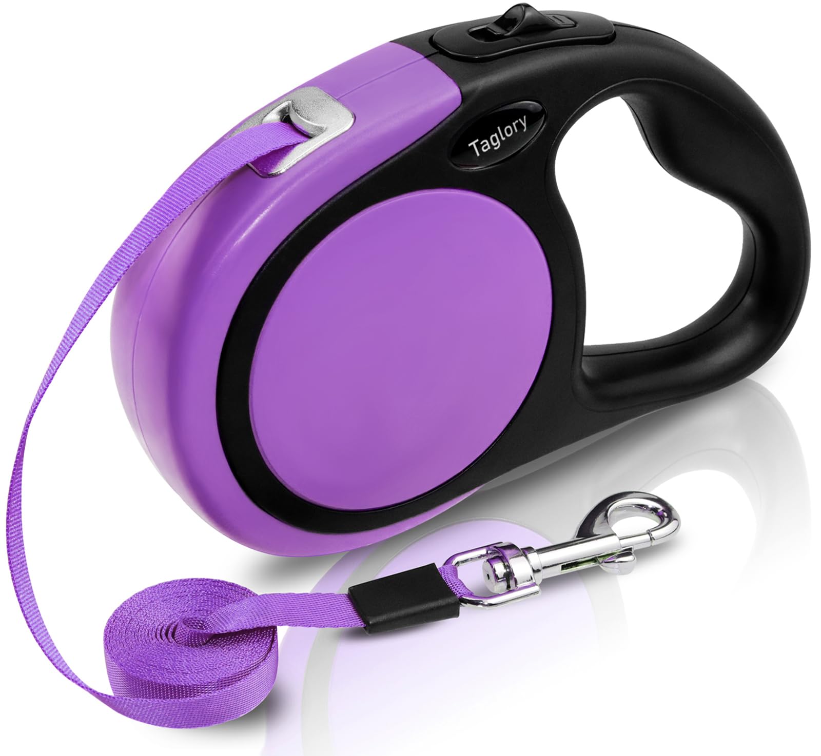 Taglory Retractable Dog Lead 5 m, Extendable Leash No-Tangle Heavy Duty Nylon Tape, Suitable for Small and Medium Dogs Up to 20 kg, Purple