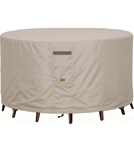 Covermates Prestige Round Outdoor Dining Table & Chair Set Cover with Umbrella Hole – All-Weather Water-Resistant Polyester Patio Furniture Cover with Mesh Vents, 86DIAMETER x 40H, Clay : Patio, Lawn
