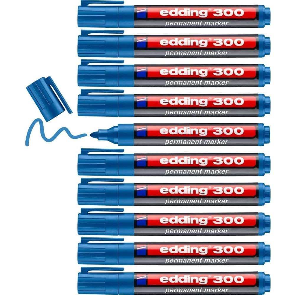 edding 300 permanent marker - light-blue - 10 pens - round tip 1.5-3 mm - waterproof, quick-drying, smear-proof pens - for cardboard, plastic, glass, wood, metal and fabric