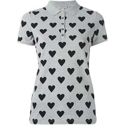 BURBERRY Brit Women&amp;#39;s Heart Print Pique Polo Shirt in Black