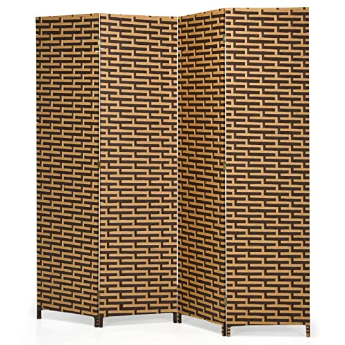 Giantex Room Divider, 6 Ft 4 Panel Handmade Rattan Room Divider, Wood Folding Screen Room