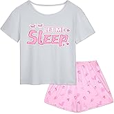 Girls Pajamas for Kids Summer Pjs for Girl Pajama Sets 2Pcs Short Sleeve Top Sleepwear for Teen 8-15