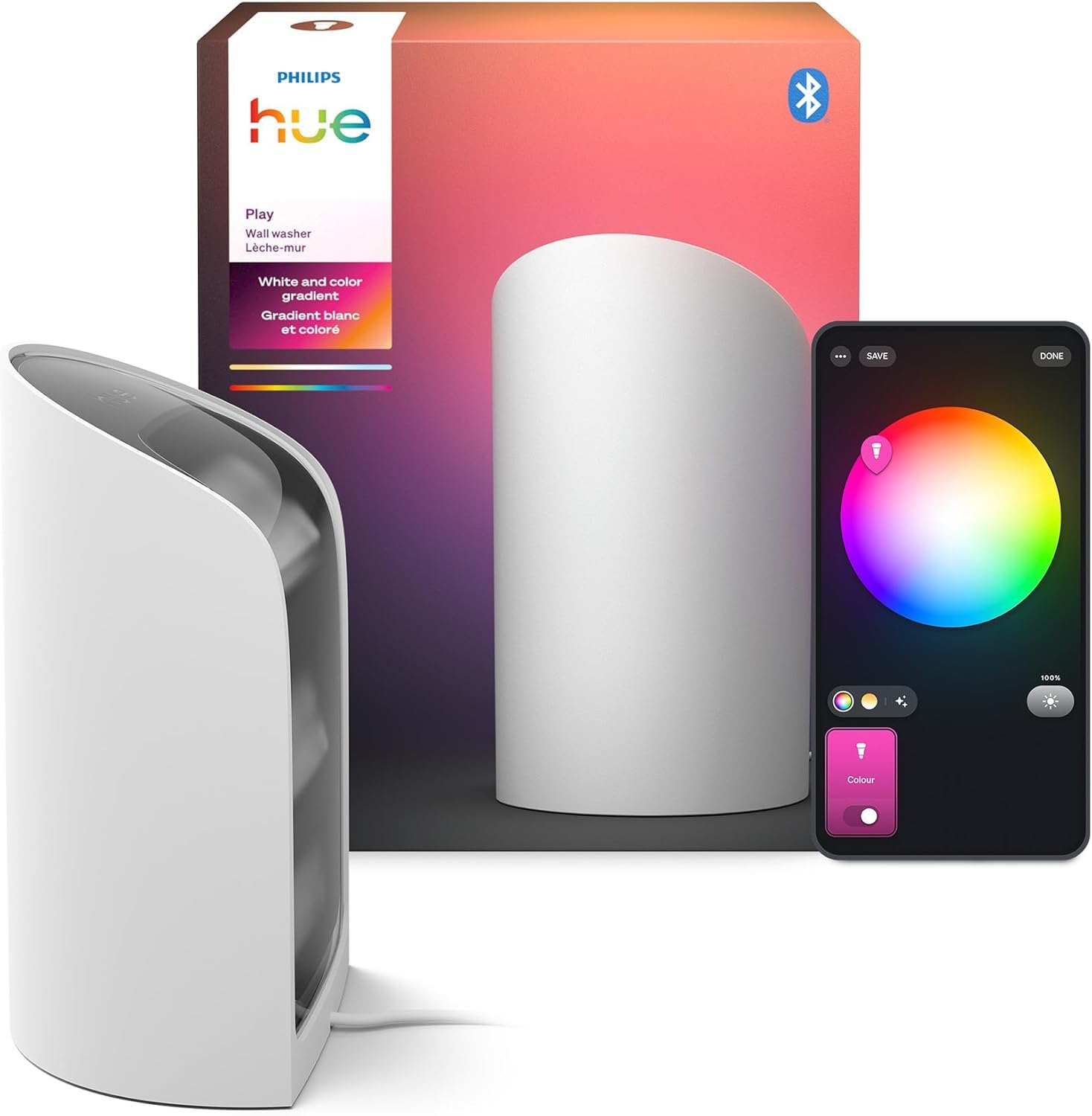 Philips Hue Play Smart Wall Washer (White), White & Color Light with ColorCast Technology, Bluetooth Compatible, Voice Control with Alexa, Apple Home & Google Assistant Image