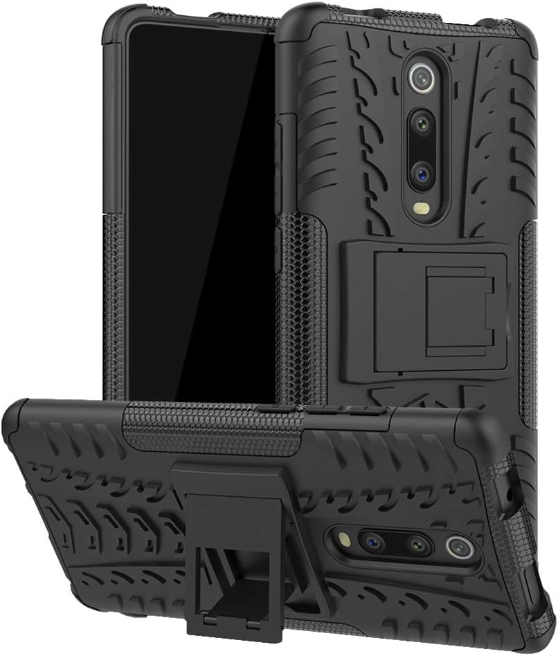 BINGRAN Redmi K20 Case, Hybrid Cool Hyun Tire Textured Rugged Armor Shockproof Dual Layer Protective Cover With Built-in Kickstand Case for Xiaomi Redmi K20/Redmi K20 Pro(Mi 9T) 6.39" Black