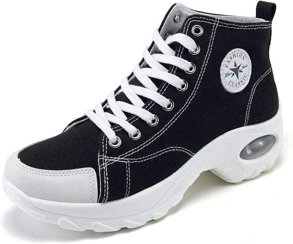 Women Fashion Canvas Shoes Platforms Trainers Lace up Comfortable Non