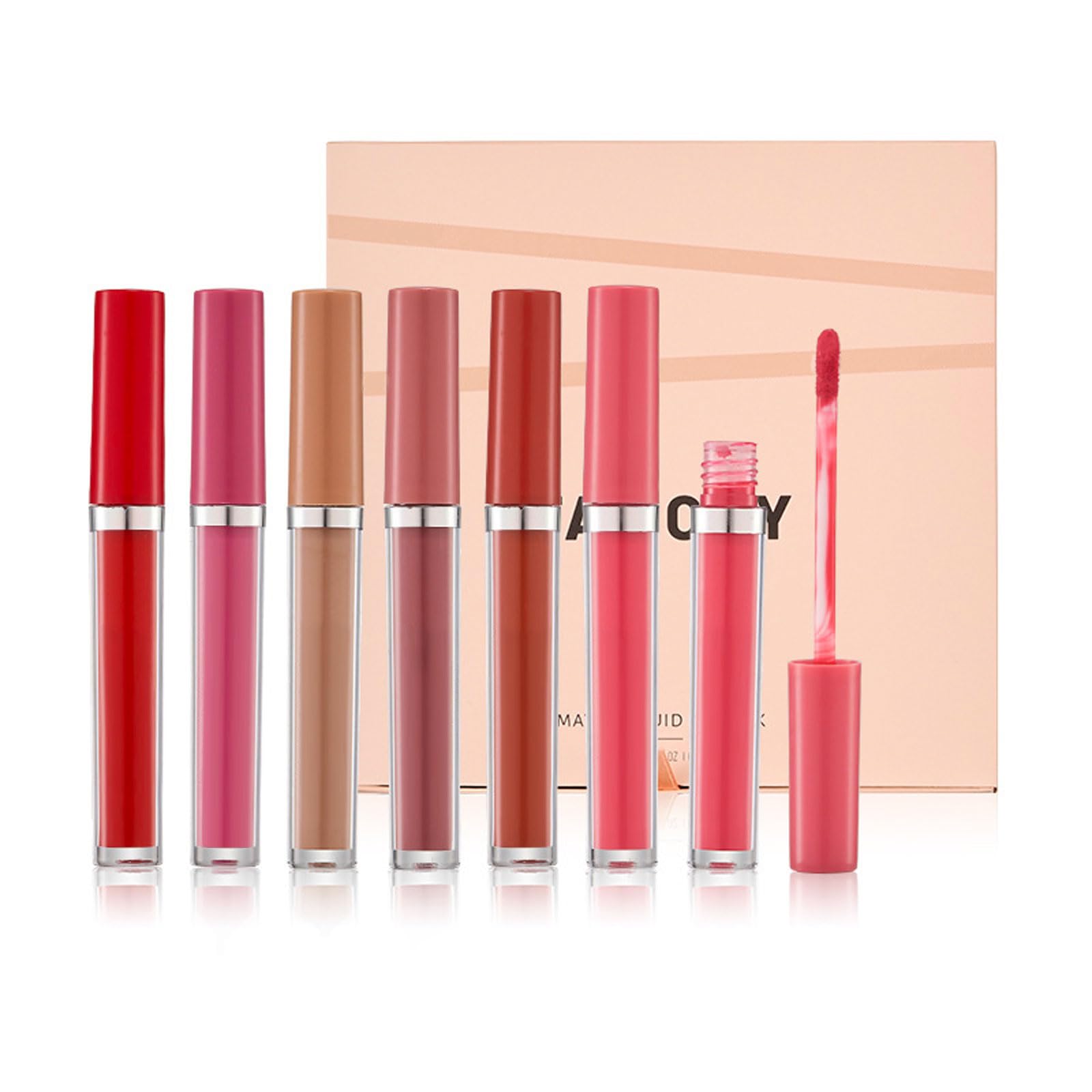 6 PCS Matte Lipstick Set, Bright Pink Dark Red Nude Brown Lipstick for Women Silky Smooth Full-Coverage Non-fading Longlasting Lipsticks Waterproof Tinted Lip Balm, Gift for Women