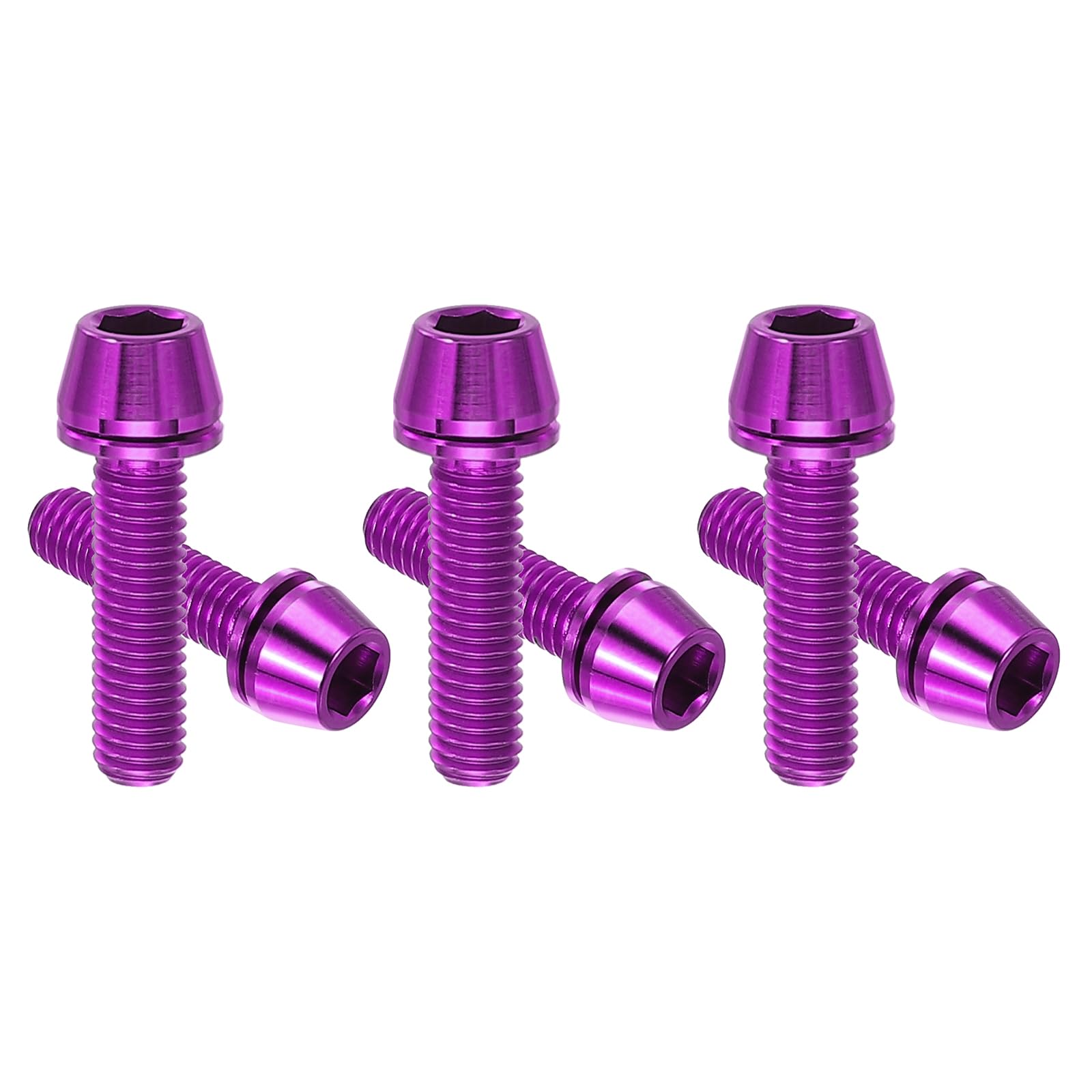 PATIKIL M5x20mm Titanium Bicycle Stem Bolt, 6 Pack Hex Tapered Head Bolt Mountain Bike Screw Replacement with Washer for Bicycle Stem Parts, Purple