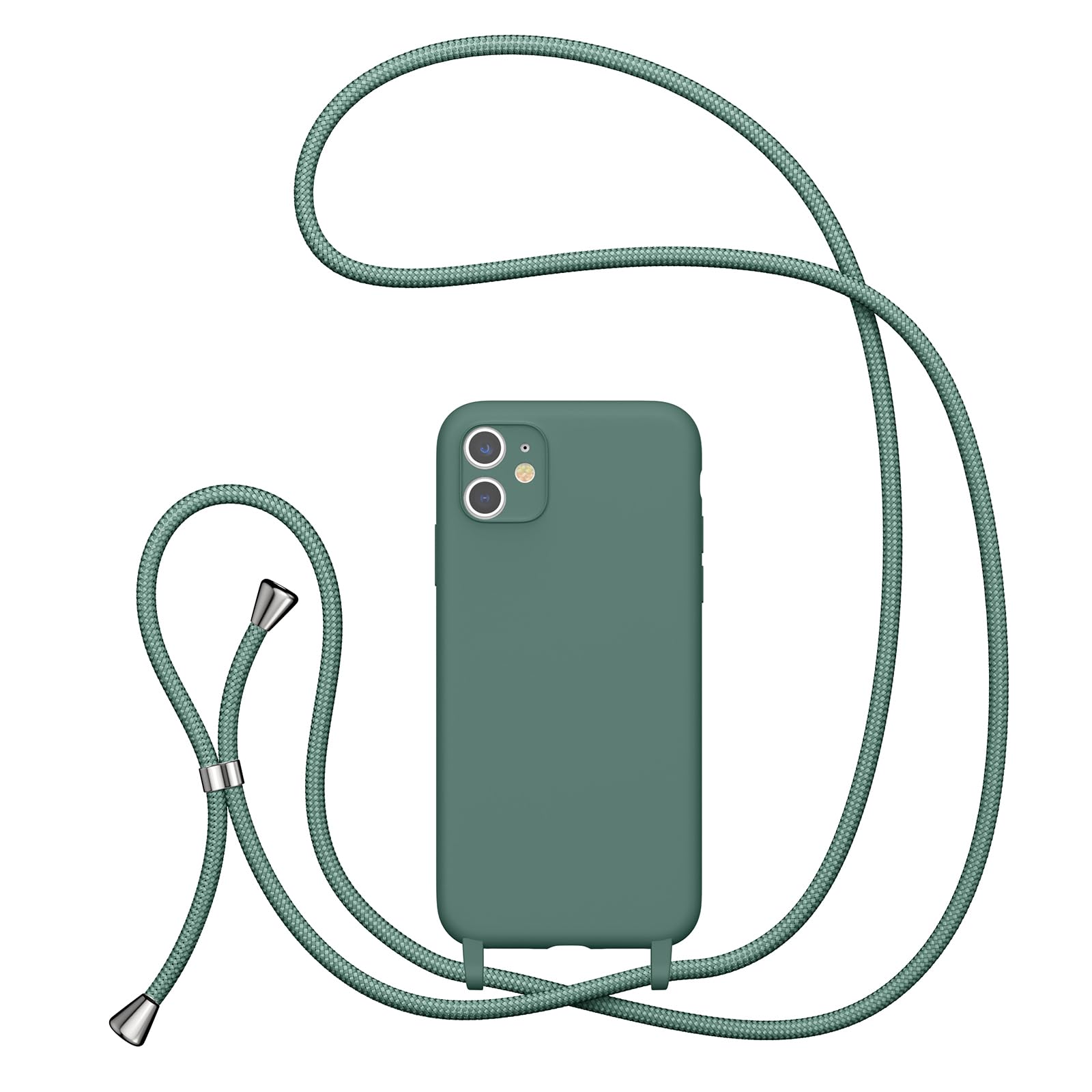 UEEBAI Crossbody Lanyard Phone case for iPhone 11 6.1 inch, Silicone Phone Cover Necklace Cord Strap Soft Shockproof Protective Case for iPhone SE3/SE2 - Pine Green — image 1