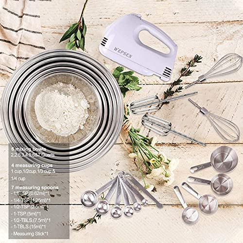 Electric Hand Mixer Mixing Bowls Set, Upgrade 5Speeds Handheld Mixers