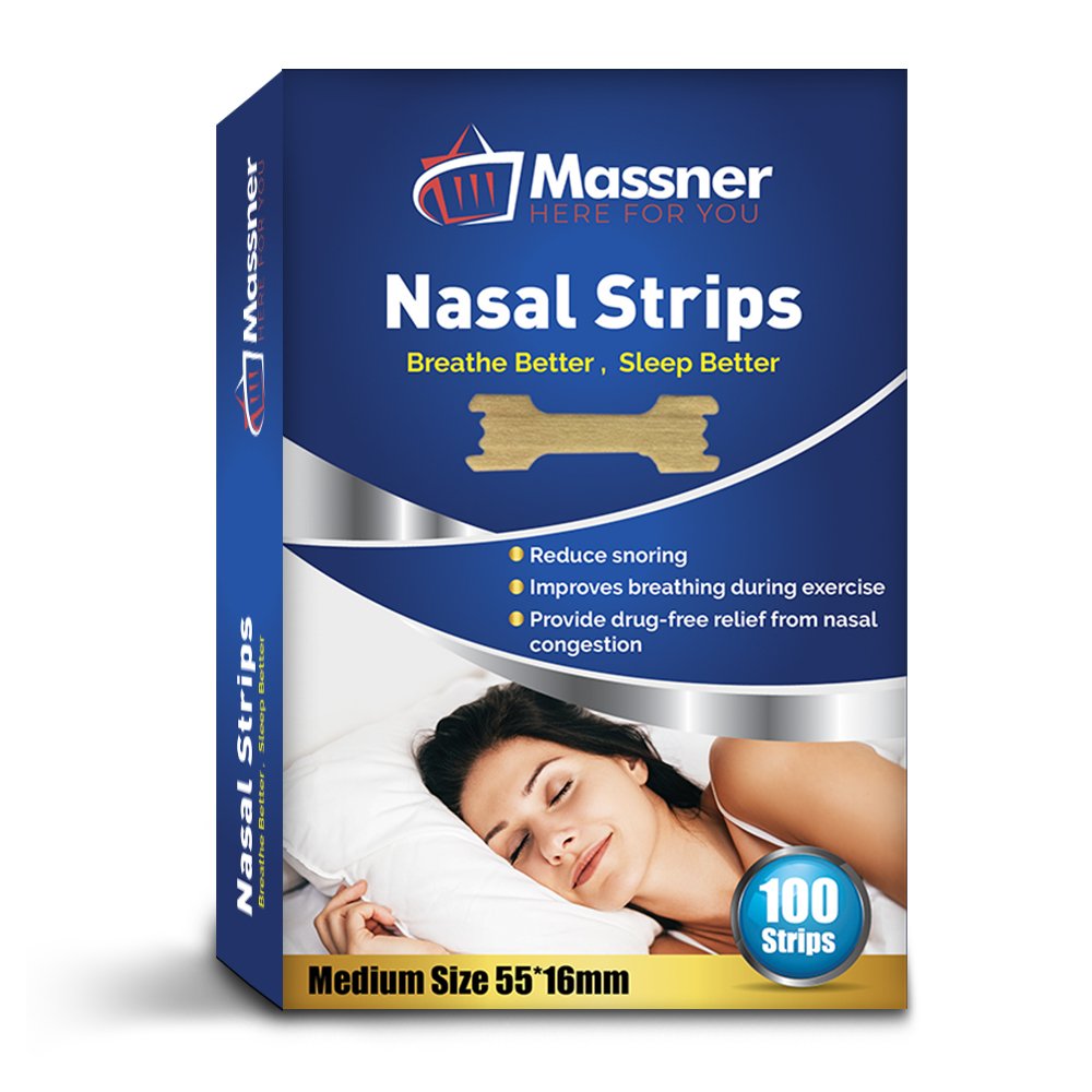 Massner Nasal Strips Medium, 100 Pack – Extra Strength Anti Snoring Nose Strips – Drug-Free Sleep & Breathing Relief – Stop Snoring Aid for Men & Women with Nasal Congestion