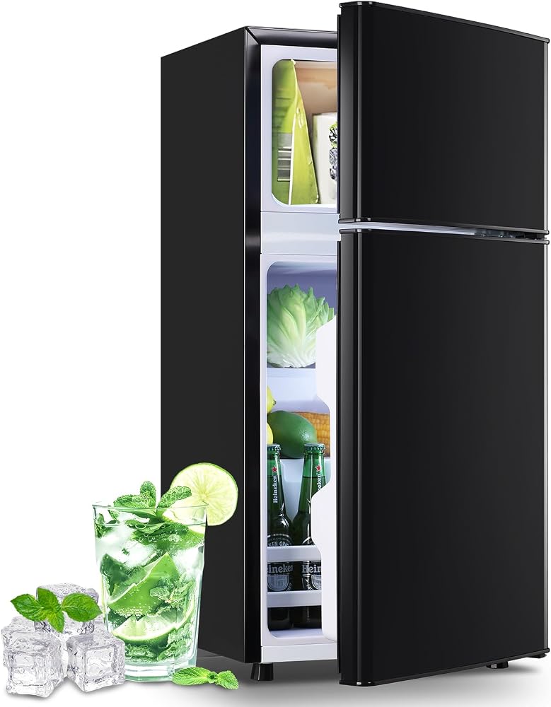 DEMULLER 2.4 Cu.Ft Small Refrigerator with Freezer Mini Fridge Removable Plastic Shelves Ideal for Apartment,Dormitory Black