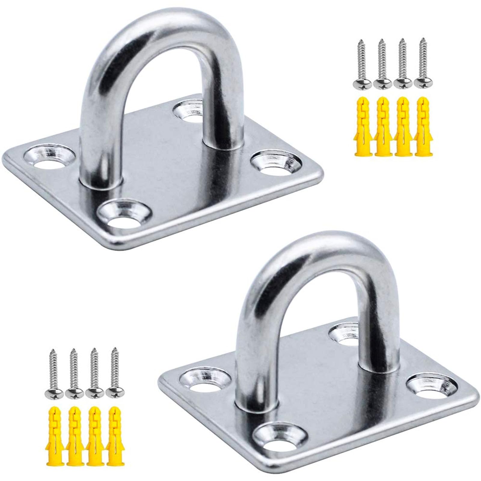 MZMing [2 Pack] M8 Eye Plate Hook Heavy Duty Ceiling Wall Mount Hook 304 Stainless Steel 4 Hole Boat Cover Plate for Marine Deck Boat Rigging Yoga Training Strap Swing Hammock Boxing Punching Bag