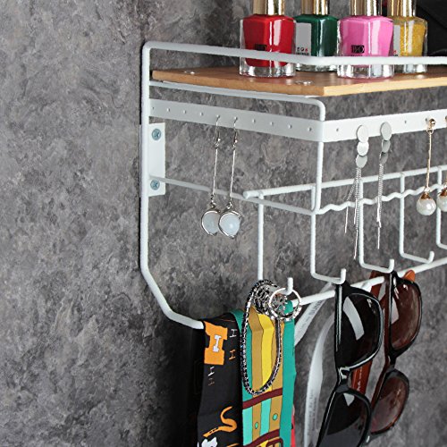 JackCubeDesign Hanging Jewelry Organizer Necklace Hanger Bracelet Holder Wall Mount Necklace Organizer with 9 Hooks and Bamboo Support(White,16.9 x 5.9 x 7.1 inches) - :MK237B