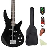 Bullstar Electric Bass Guitar 4 Strings Full-Size Standard Bass PB-Style Beginner Kit Black for Starter with Gig Bag Guitar Strap and Guitar Cable(PJ-Black)