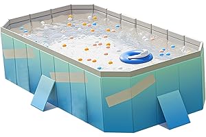 QINLORGO Foldable PVC Swimming Pool, Prevent Leakage 4 Layers Collapsible Swimming Pool Inflation Free for Outdoors (1.6m / 63in)