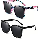 JATEBI Vintage Oversized Sunglasses, Square Wide Frame Sun Glasses | Trendy Big Sunglasses with UV400 Protection for Women Men
