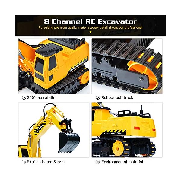DOUBLE E Remote Control Excavator Full Functional Construction Tractor, Rechargeable RC Truck