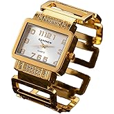 Weicam Luxury Women Crystal Rectangle Dial Watch Cuff Bangle Bracelet Analog Quartz Wristwatches