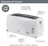 Quest 4 Slice Toaster White Extra Wide Long Slots 6 Settings view 3
