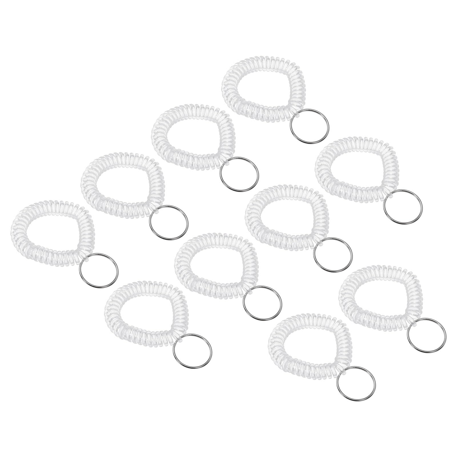 PATIKIL Spiral Wrist Coil Keychain, 50 Pack Plastic Stretchable Wristband Wristlet Key Ring Holder for Outdoor Sport Gym Pool Sauna, Clear White