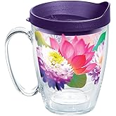Tervis Plastic Floral Filter Tumbler with Wrap and Royal Purple Lid 16oz Mug, Clear