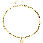 Catuni Chunky Necklace 18K Gold Plated Non Tarnish Trendy Stainless Steel Statement Necklace Waterproof Star Cross Pendant for Women