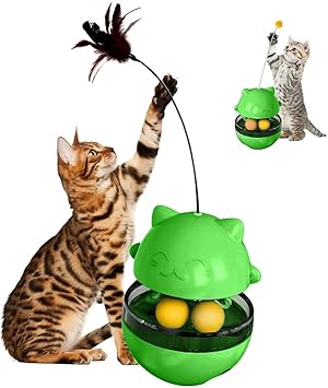 Amelia Jouet Chat Avec Balle Et Plume Distributeur Croquette Chat Tumbler Jouet Jouets Pour Chat 4 En 1 Vert Amazon Fr Animalerie