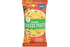 Barbara's Bakery Jalapeno Cheese Puffs, Cheese Puffed Kids Snack Made With Real Aged Cheddar and Blue Cheese, Gluten Free Snack, 7 OZ Bag