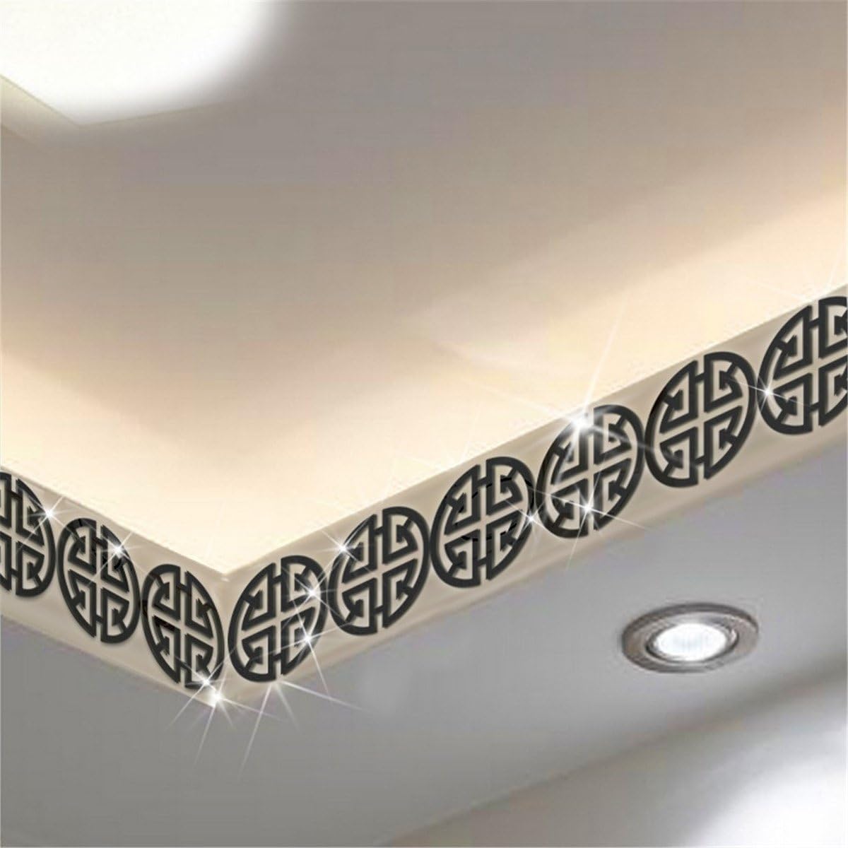 Himerus 10 Pcs Mirror Wall Stickers Home Decor Puzzle Labyrinth Acrylic Round Shape Hollow Wall Poster DIY Art Decals Diagonal Corner Line (Black)