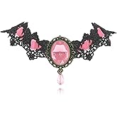 Locrccl Gothic Choker Necklace for Women Halloween Red Crystal Vampire Choker Steampunk Lace Choker Vintage Black Lace Necklace Witch Costume Vampire Accessories Goth Jewelry