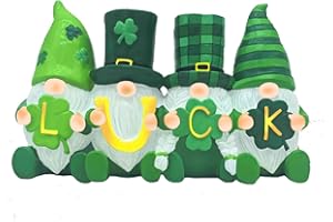 Eousera St Patricks Day Decorations 4-in-1 Resin Gnomes Figurines, Lucky Green Shamrock Irish Faceless Dwarf Swedish Tomte Saint Standing Home Office Table Ornaments Decor