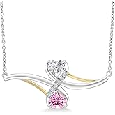 Gem Stone King 925 Silver and 10K Yellow Gold Lab Grown Diamond and Pink Moissanite Pendant Necklace for Women | 1.00 Cttw | Gemstone April Birthstone | Heart Shape 5MM | With 18 Inch Chain