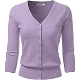 danibe Women's 3/4 Sleeve V-Neck Button Down Knit Sweater Soft Cardigan (S-XXL)