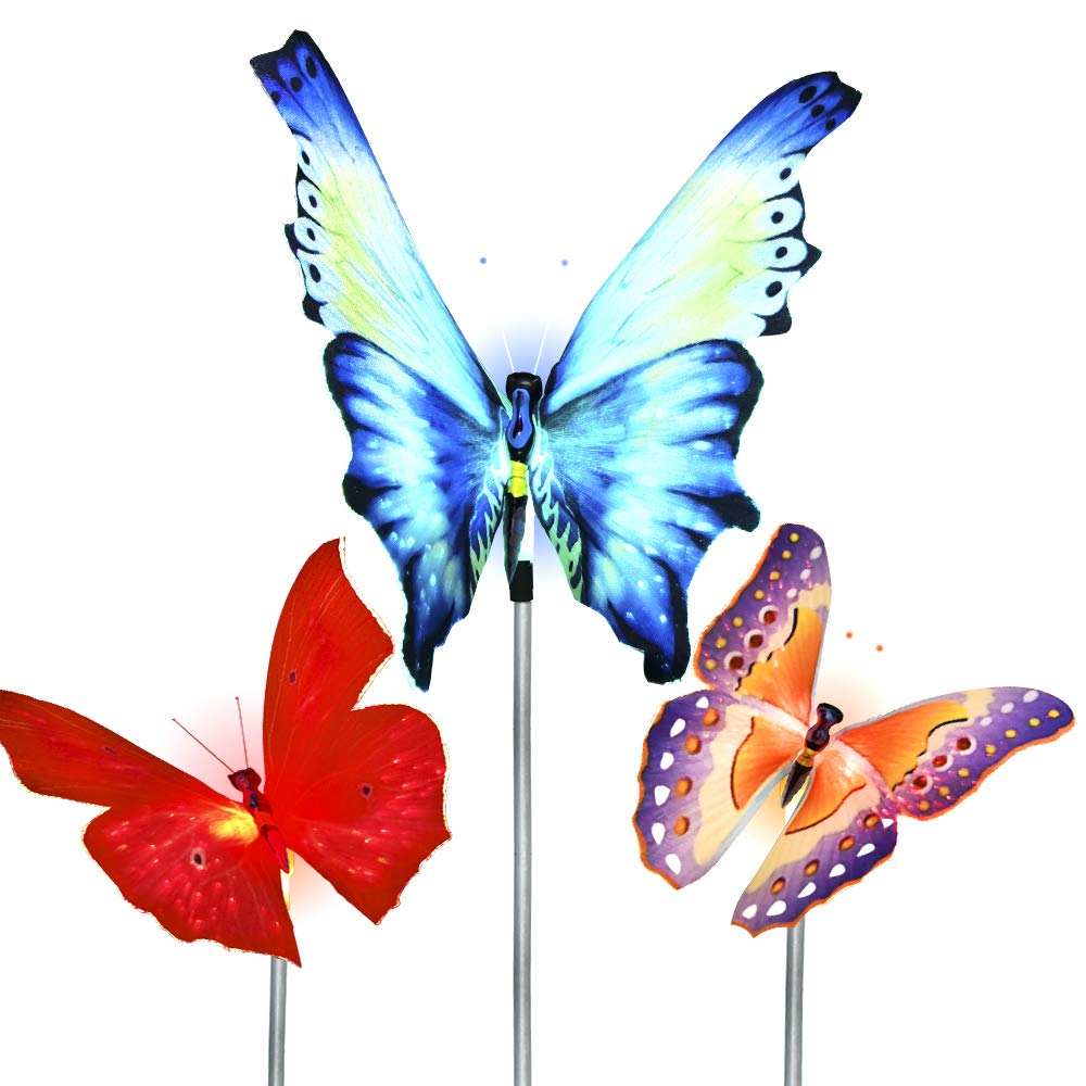 Dolucky Outdoor Butterfly Solar Garden Light Fiber Optic Butterfly Solar Powered Light with Multi-Color Changing LED Light for Garden Patio Flowerbed, Waterproof, 3 Pack