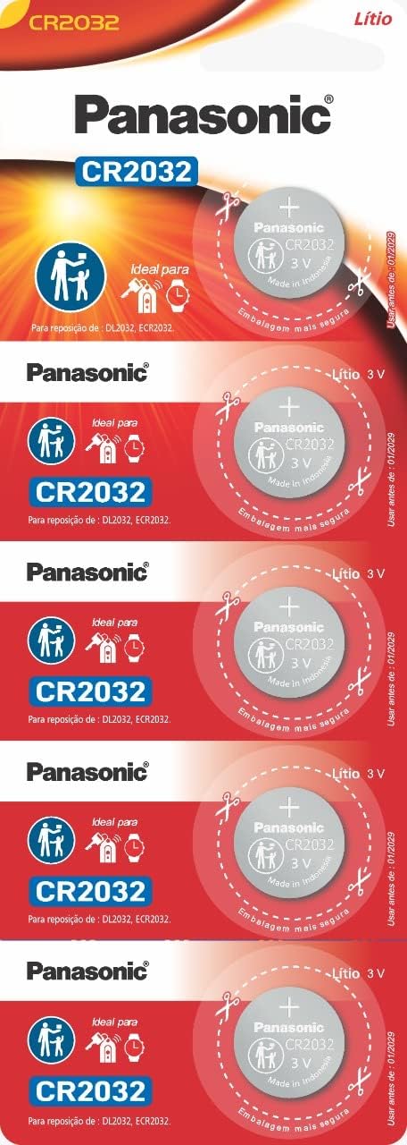 Tira de Bateria de Lithium Botão, Panasonic, CR2032-1BT