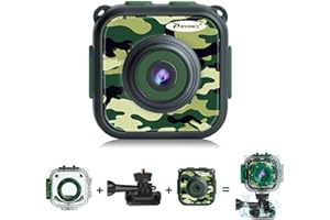 PROGRACE Kids Waterproof Camera Toys - Underwater Video Camera for Kids 1080P HD Camcorder Toy Gift Boys 3 4 5 6 7 8 9 10 11 12 Year Old Vlogging YouTube Children Digital Camera Build-in Games