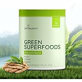 Optimunity Greens Powder Daily Drink Mix with Spirulina,Vegetables & Probiotics, Digestive Enzymes | Detox,Health & Wellness Support | Vegan Protein,Non-GMO, Gluten-Free,No Additives – 30 Servings