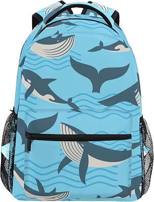 Amazon Co Jp Gukisala リュックサック ベクターのシームレスパターンクジラ海波 バックパック 男女兼用 アウトドア旅行バッグ オシャレ 可愛い 通勤 通学用 軽量 高校生 シューズ バッグ