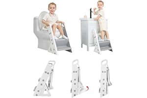 Primlect Space-Saving Potty Training Seat with Ladder, Adjustable Step and Toilet Seat Height, Top Handles for Easy Climbing, Easy to Carry, Portable Toddler Toilet Trainer for Small Bathrooms